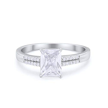 Emerald Cut Wedding Ring Simulated Cubic Zirconia 925 Sterling Silver